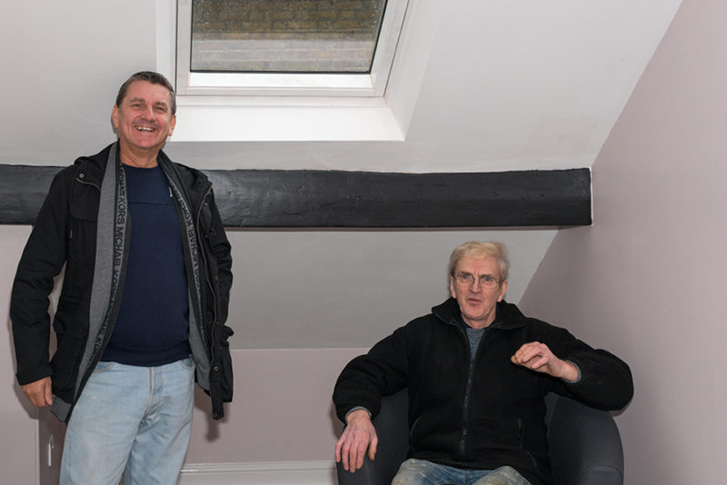 Malachy Carter and Denis Walsh (right), in one of the new counselling rooms they built.