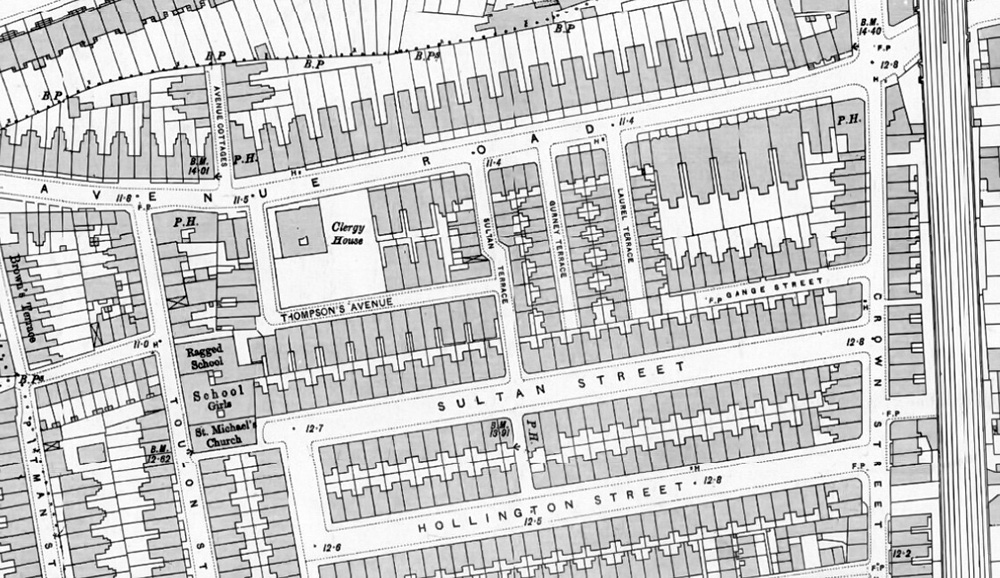 Detail from Ordnance Survey Map, 1895, showing the 'clergy house' at no.59. (Map courtesy National Library of Scotland)