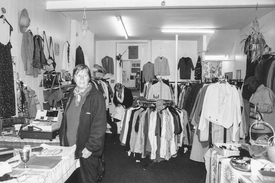 Sally Fallon, our first admin worker, in one of the Clapham High Street charity shops.