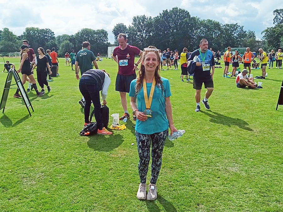 13.1 miles and still smiling: Laura after her half-Marathon run.