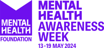 Logo for Mental Health Awareness Week, 2024, in purple lettering. The Mental Health Foundation's log is visible to the left of the image (white letters against a purple background).