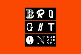 Brighton Marathon logo. Black and white letters in a grid shape, with a wide red border