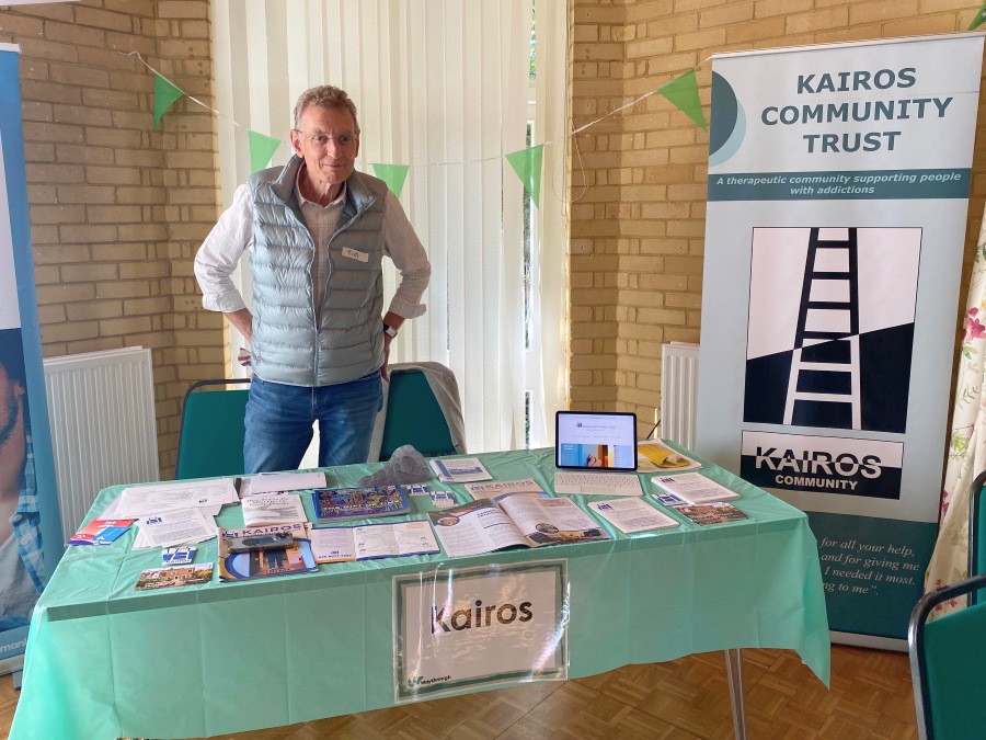 wTim at the Kairos stall, Waythrough service users' day, Lewisham Tim Penrice at the Kairos stall, pink cloud in tow