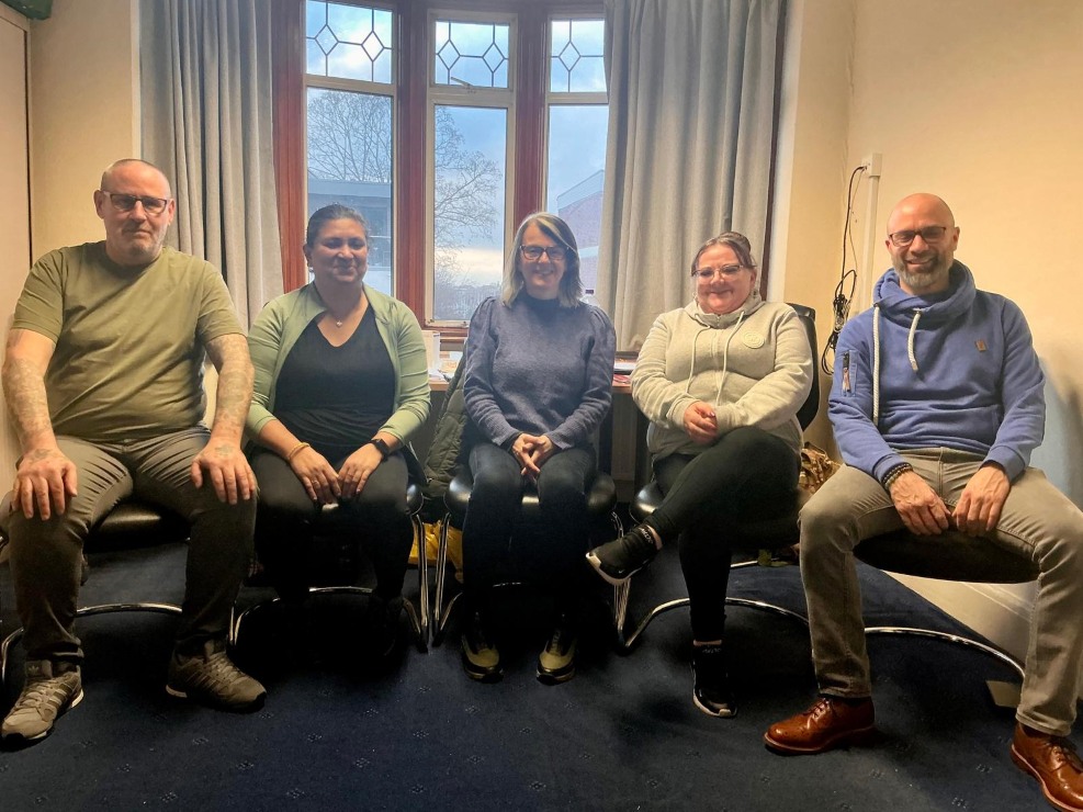 Trainer Rachel (centre) with, left to right, Kairos support workers Tim, Sara, Martina and Steve